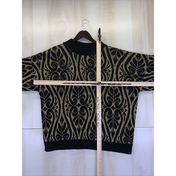 Vintage Fortune Knits Womens Black Glitter Gold Thread Sweater-8441 - Picture 2 of 7